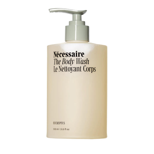 Nécessaire Eucalyptus body wash foam highlighting luxurious lather and cleansing.