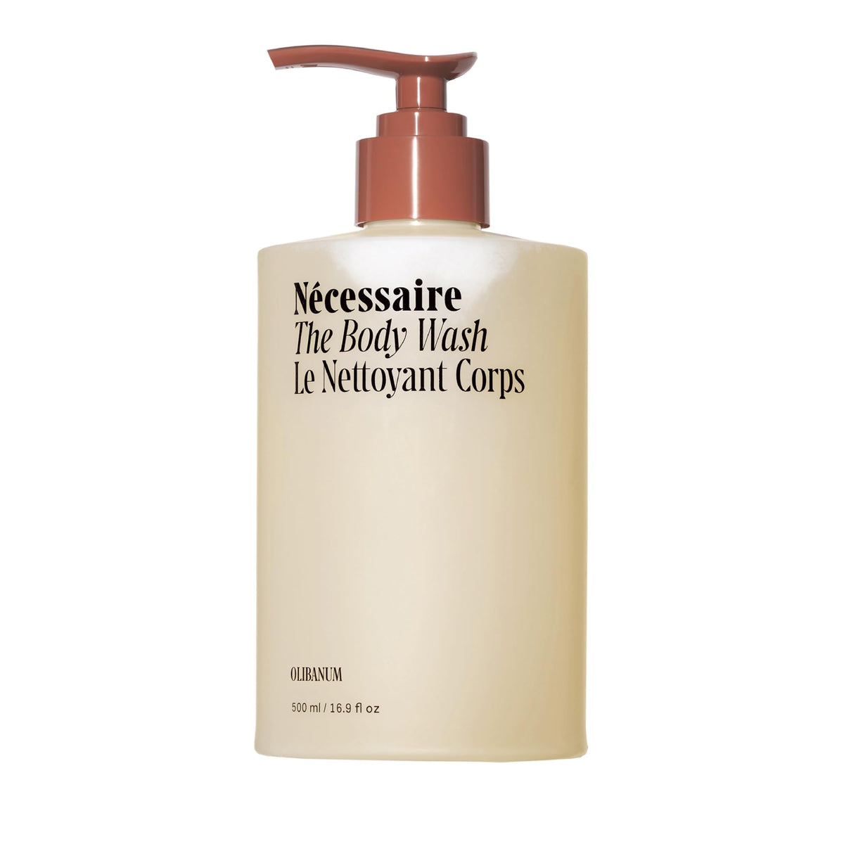 Nécessaire The Body Wash Olibanum bottle with a rich lather and warm scent.