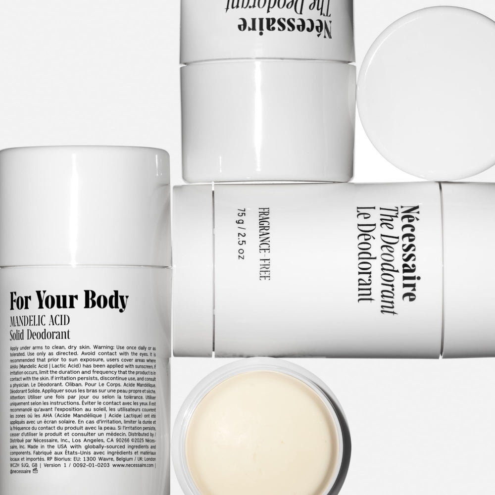 Nécessaire aluminum-free two-pack packaging emphasizing clean, baking soda-free protection.