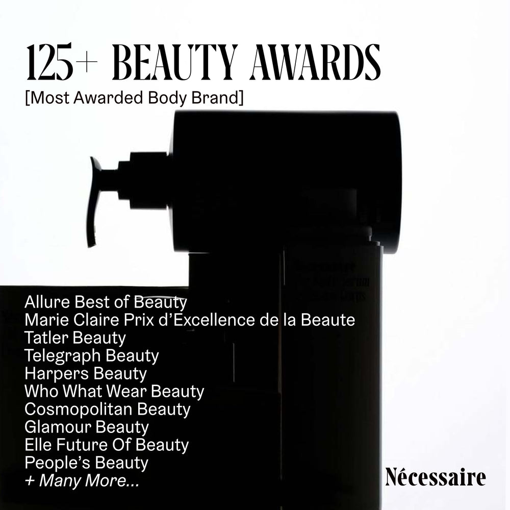 Nécessaire vegan badge and dermatologist-tested seal on packaging