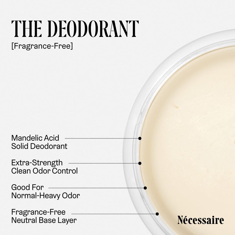 Nécessaire mandelic-acid ingredient note highlights gentle odor-neutralizing properties.