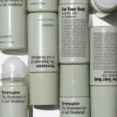 Nécessaire eucalyptus deodorant gel label close-up highlighting aluminum-free formula.