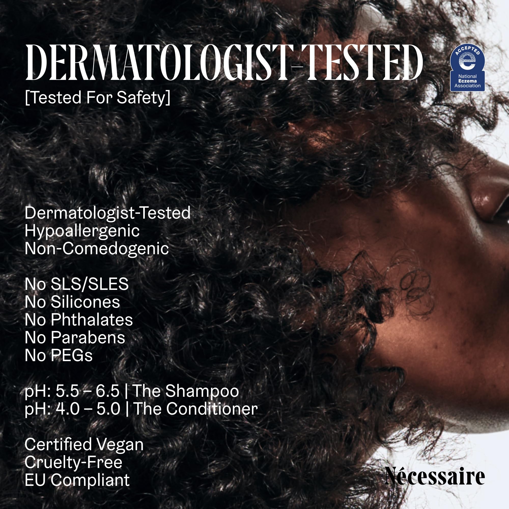 Nécessaire Hair Duo ingredients close-up featuring hyaluronic acid and soothing actives.