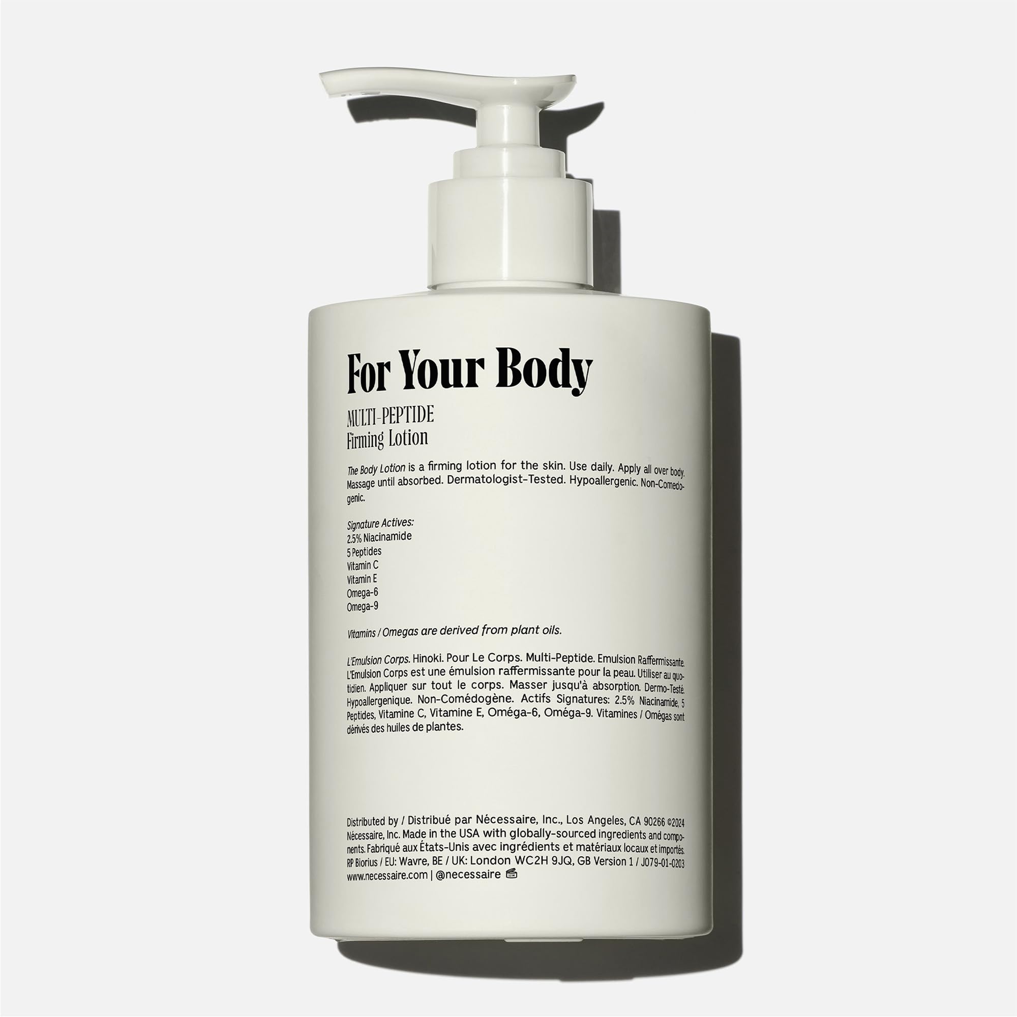 Texture close-up shows fast-absorbing Nécessaire Hinoki body lotion.
