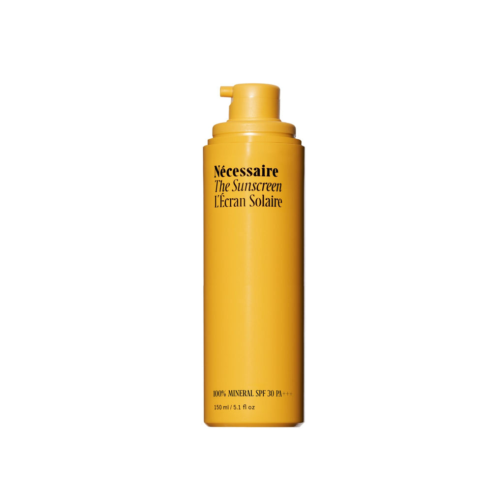 Nécessaire mineral sunscreen bottle showing body SPF 30 protection and hydration.