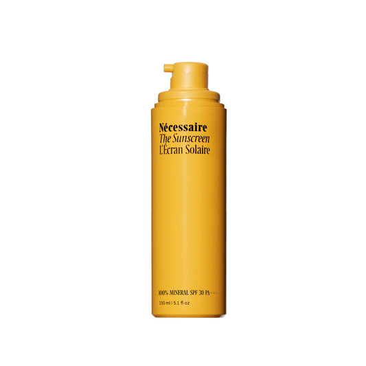 Nécessaire mineral sunscreen bottle showing body SPF 30 protection and hydration.