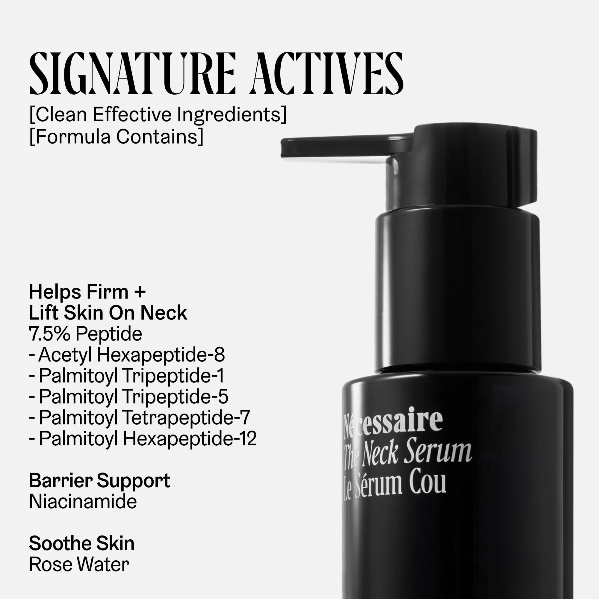 Night-time application shown, serum absorbs quickly into neck skin.