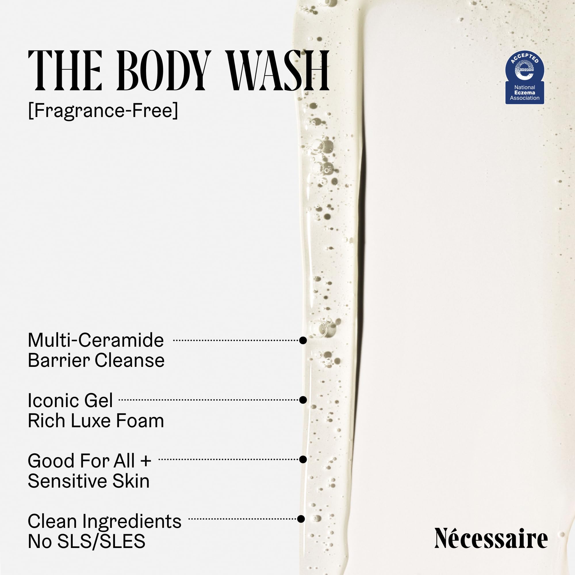 Nécessaire niacinamide ceramides bottle emphasizing barrier-supporting skincare benefits.