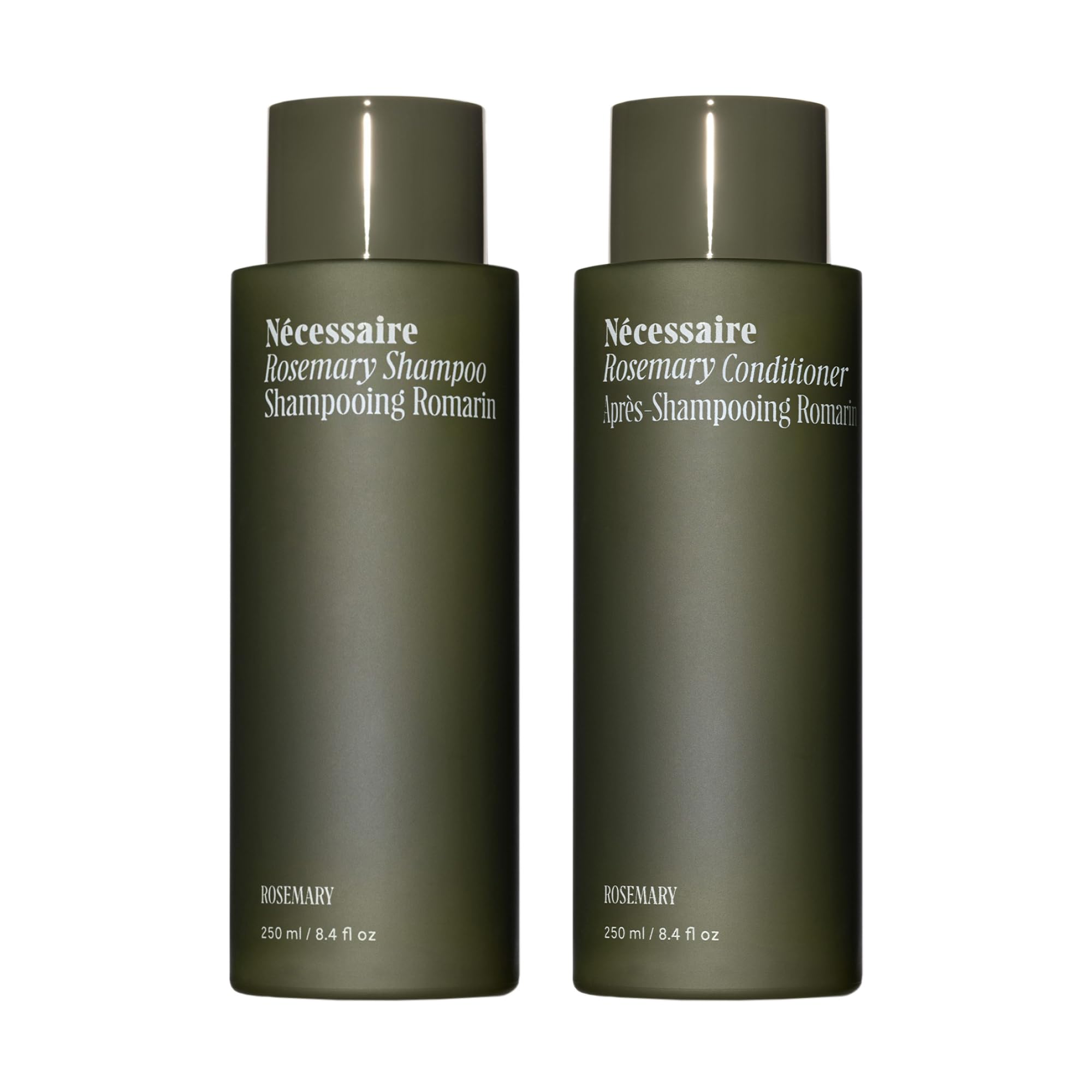 Nécessaire Rosemary Hair Duo shampoo bottle showing strengthening formula for thinning hair