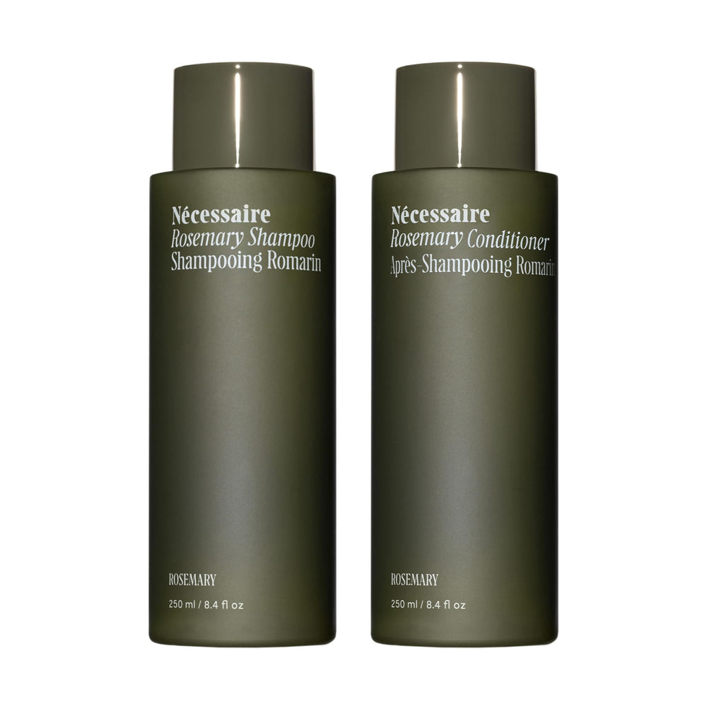 Nécessaire Rosemary Hair Duo shampoo bottle showing strengthening formula for thinning hair