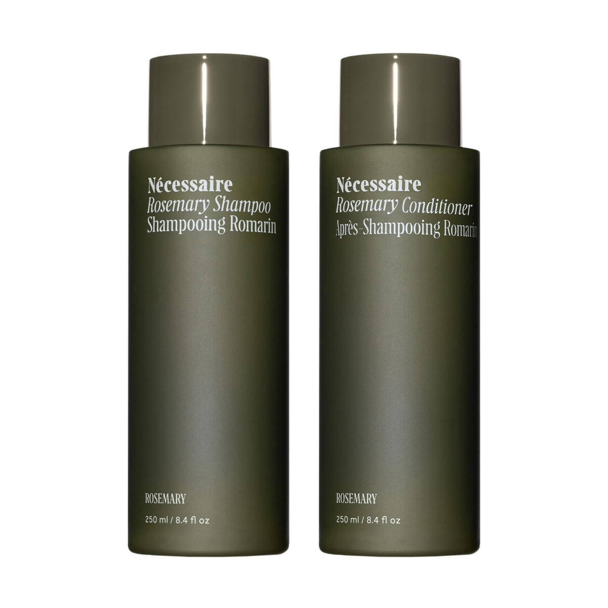 Nécessaire Rosemary Hair Duo shampoo bottle showing strengthening formula for thinning hair