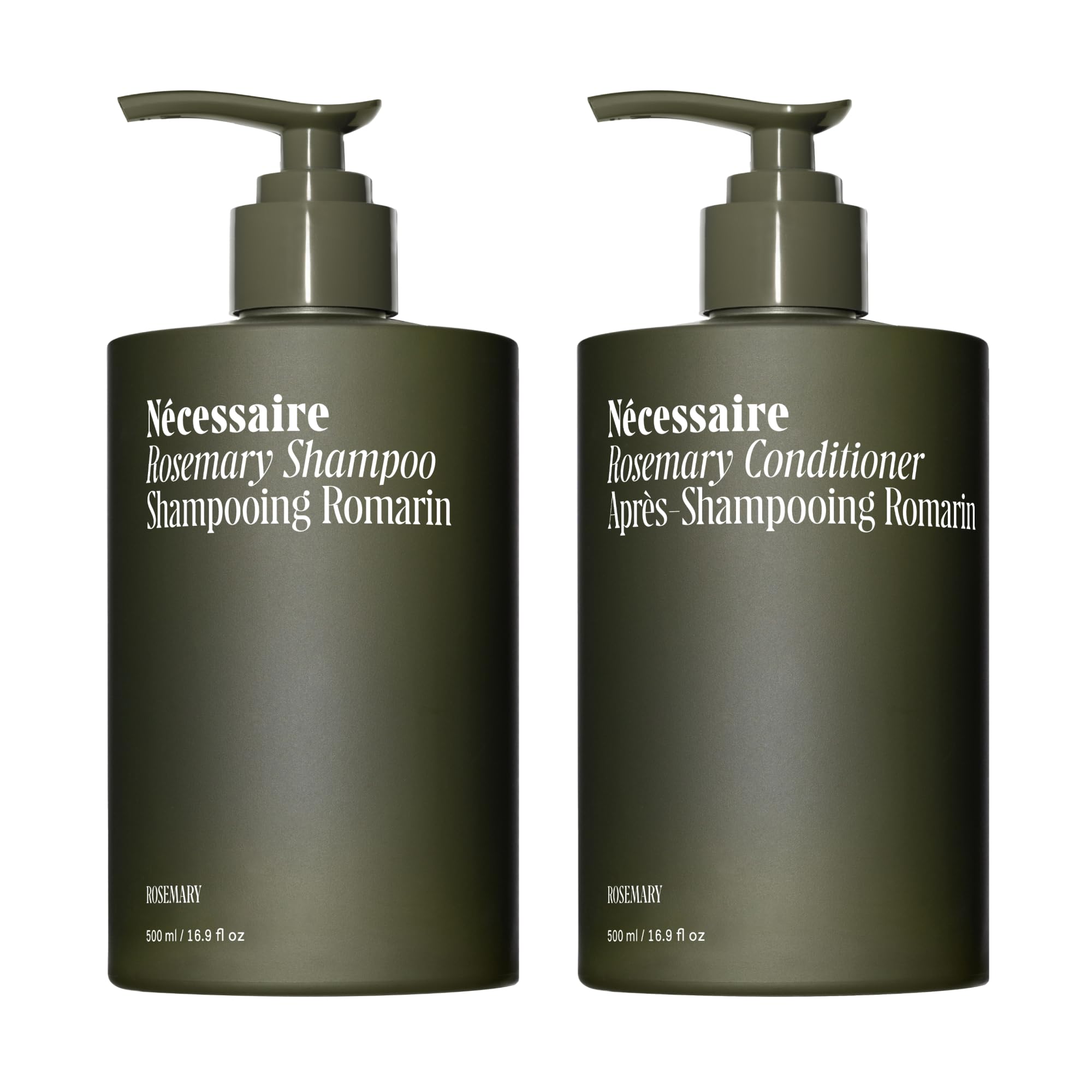 Nécessaire Rosemary Shampoo bottle highlights sleek design and color-safe, sulfate-free care.