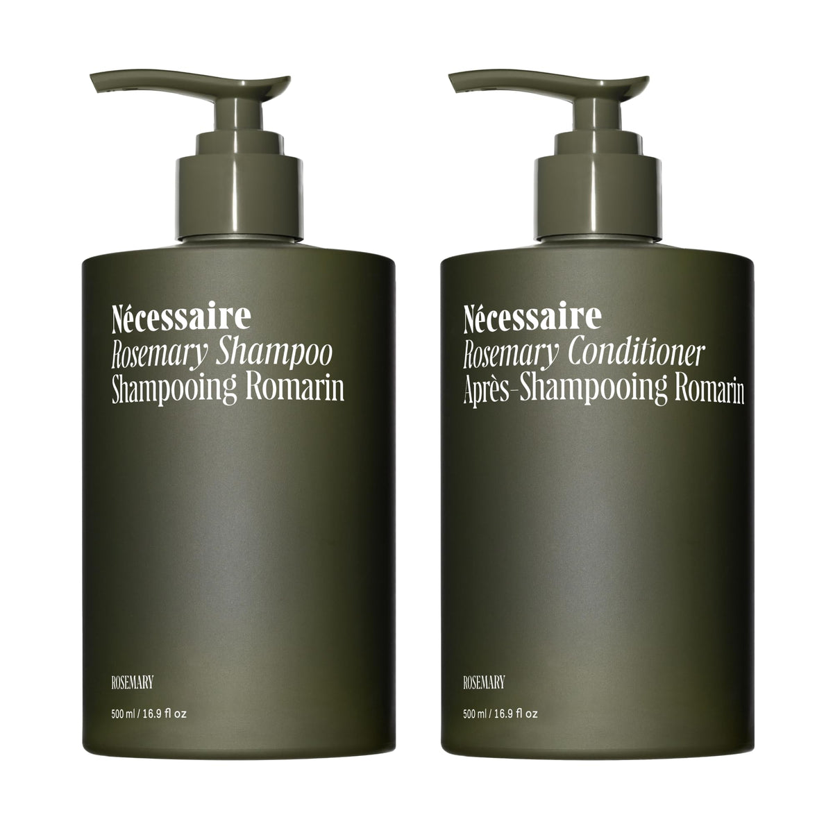 Nécessaire Rosemary Shampoo bottle highlights sleek design and color-safe, sulfate-free care.