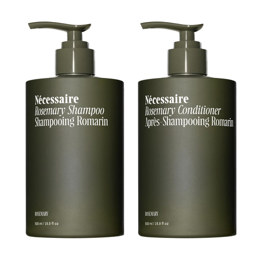 Nécessaire Rosemary Shampoo bottle highlights sleek design and color-safe, sulfate-free care.