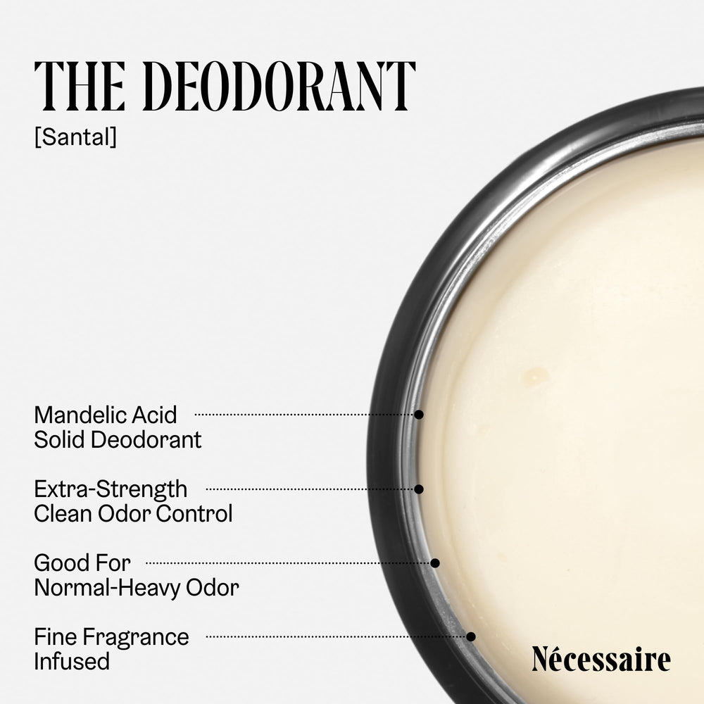 Nécessaire Santal deodorant ingredients mandelic acid and zinc.
