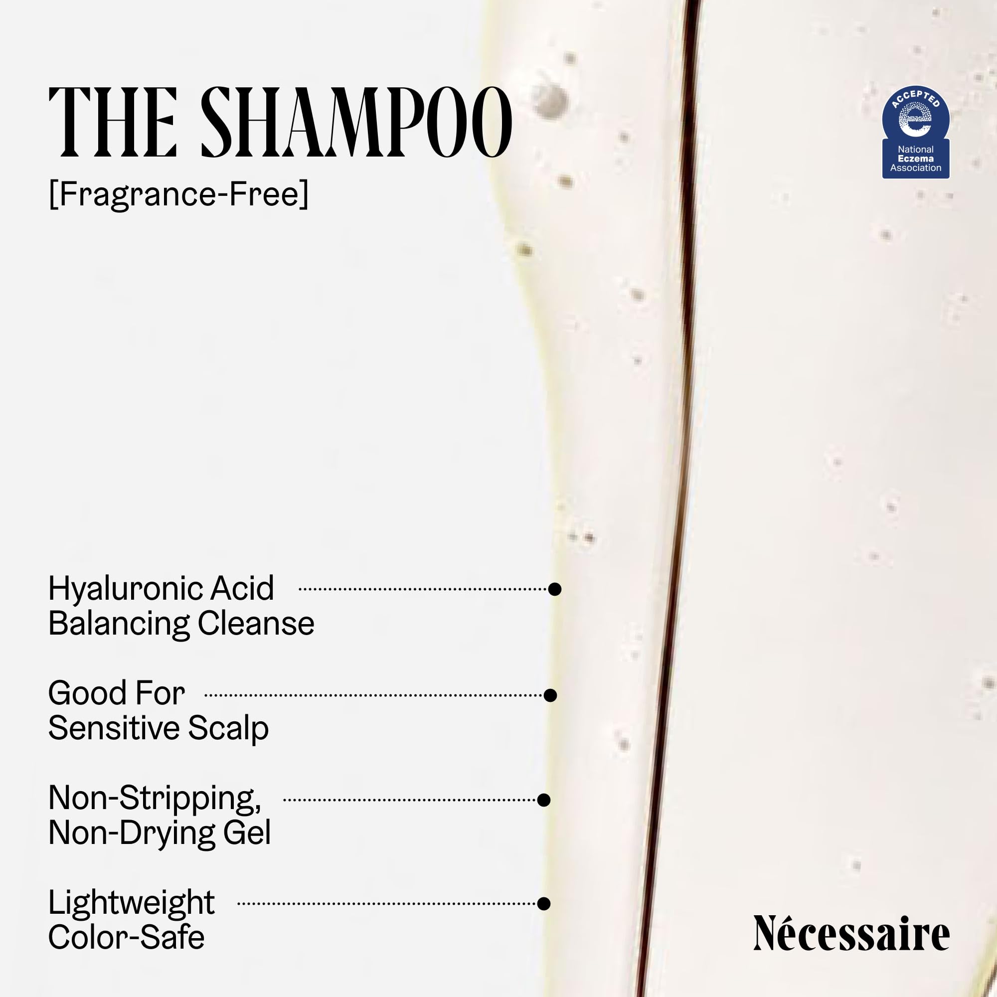 Nécessaire Shampoo Mini bottle top emphasizes hypoallergenic, non-stripping cleansing formula.