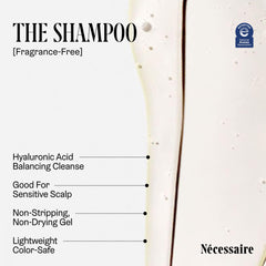 Nécessaire Shampoo Mini bottle top emphasizes hypoallergenic, non-stripping cleansing formula.