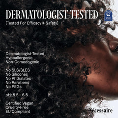 Nécessaire Shampoo Mini packaging box highlights hyaluronic acid and vitamin B complex benefits.