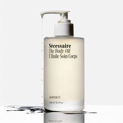 Nécessaire The Body Oil niacinamide boost emphasizes even-toned, nourished skin texture.