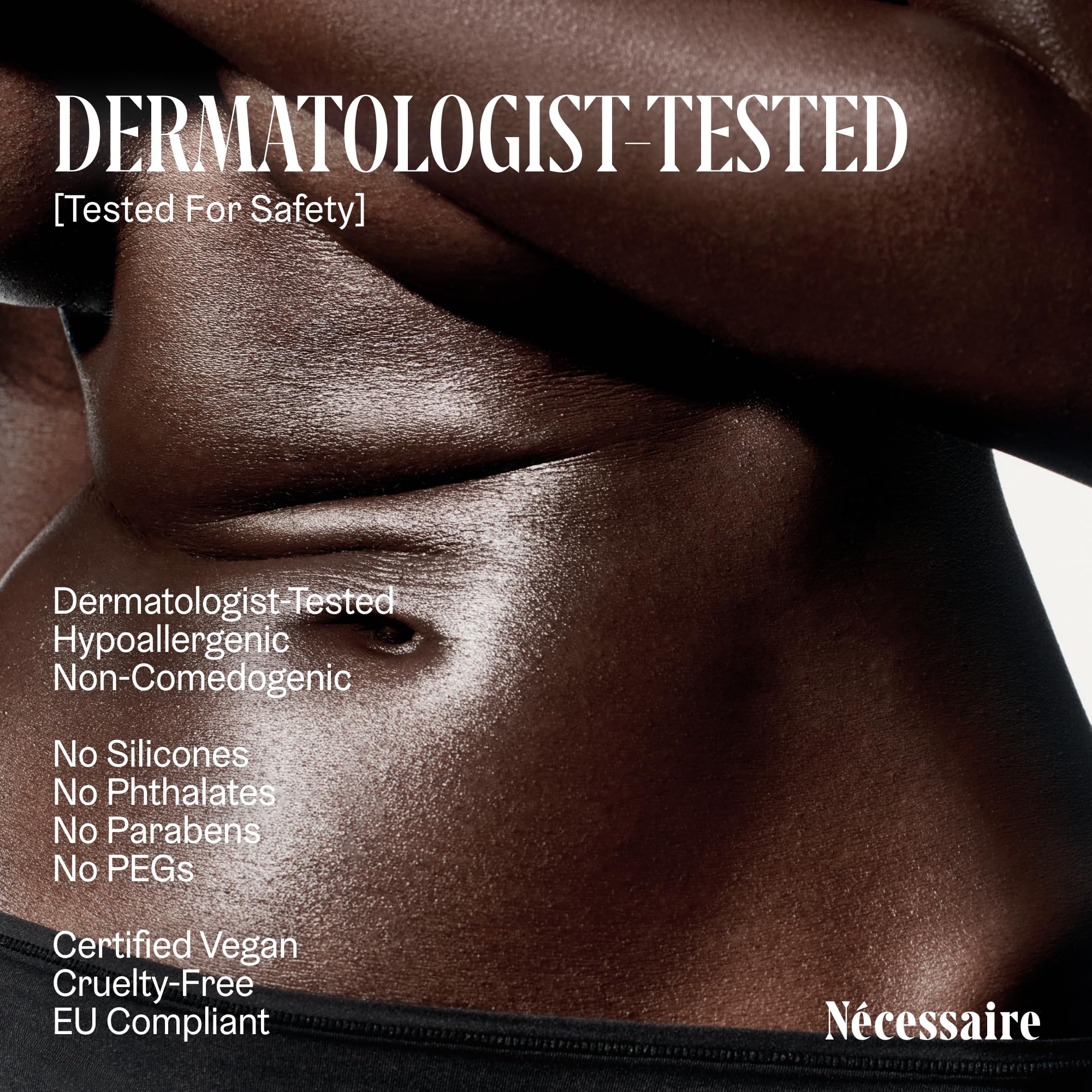 Nécessaire The Body Oil no harsh additives icon reinforces clean, vegan formulation.
