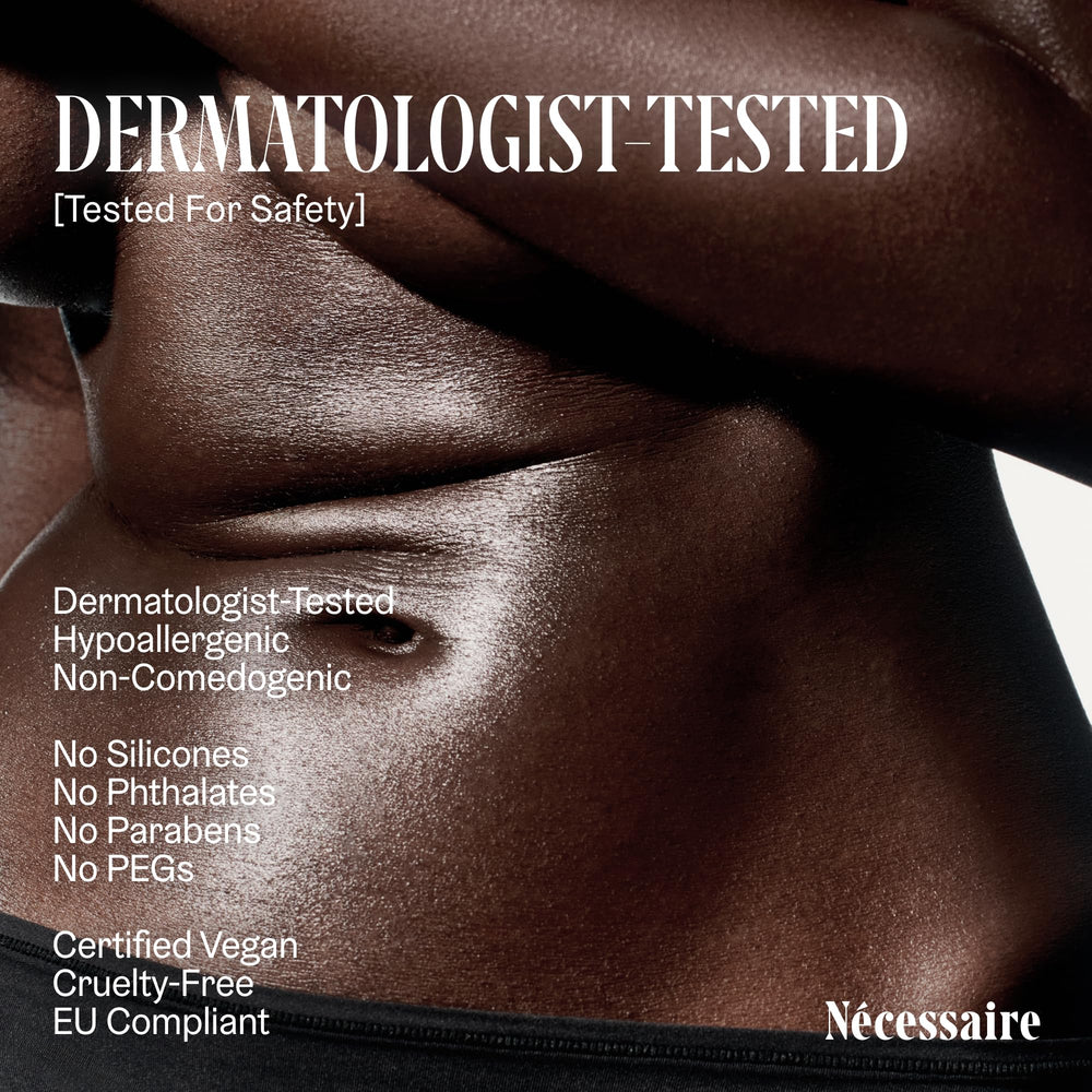 Nécessaire The Body Oil no harsh additives icon reinforces clean, vegan formulation.