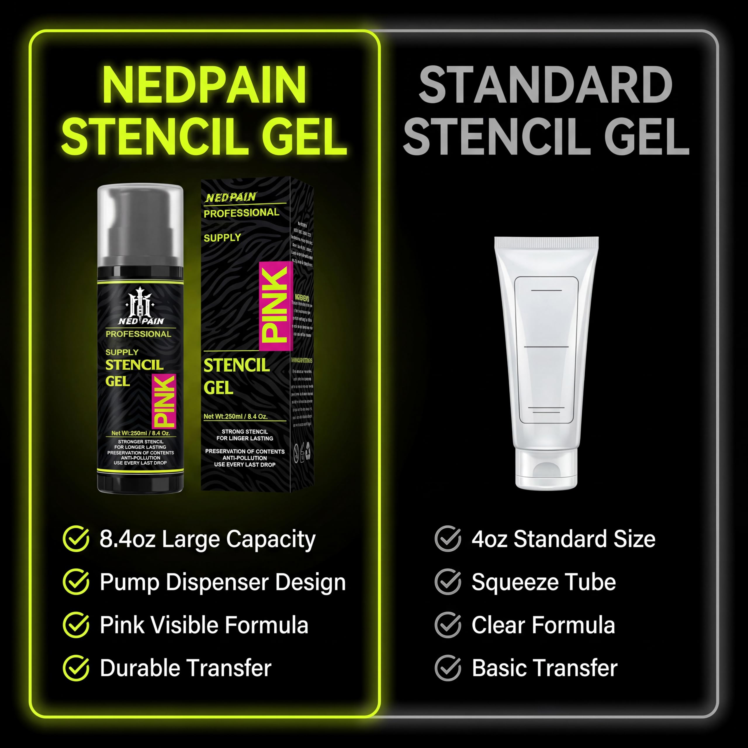 NedPain fast-drying transfer gel lets you start tattooing quickly.