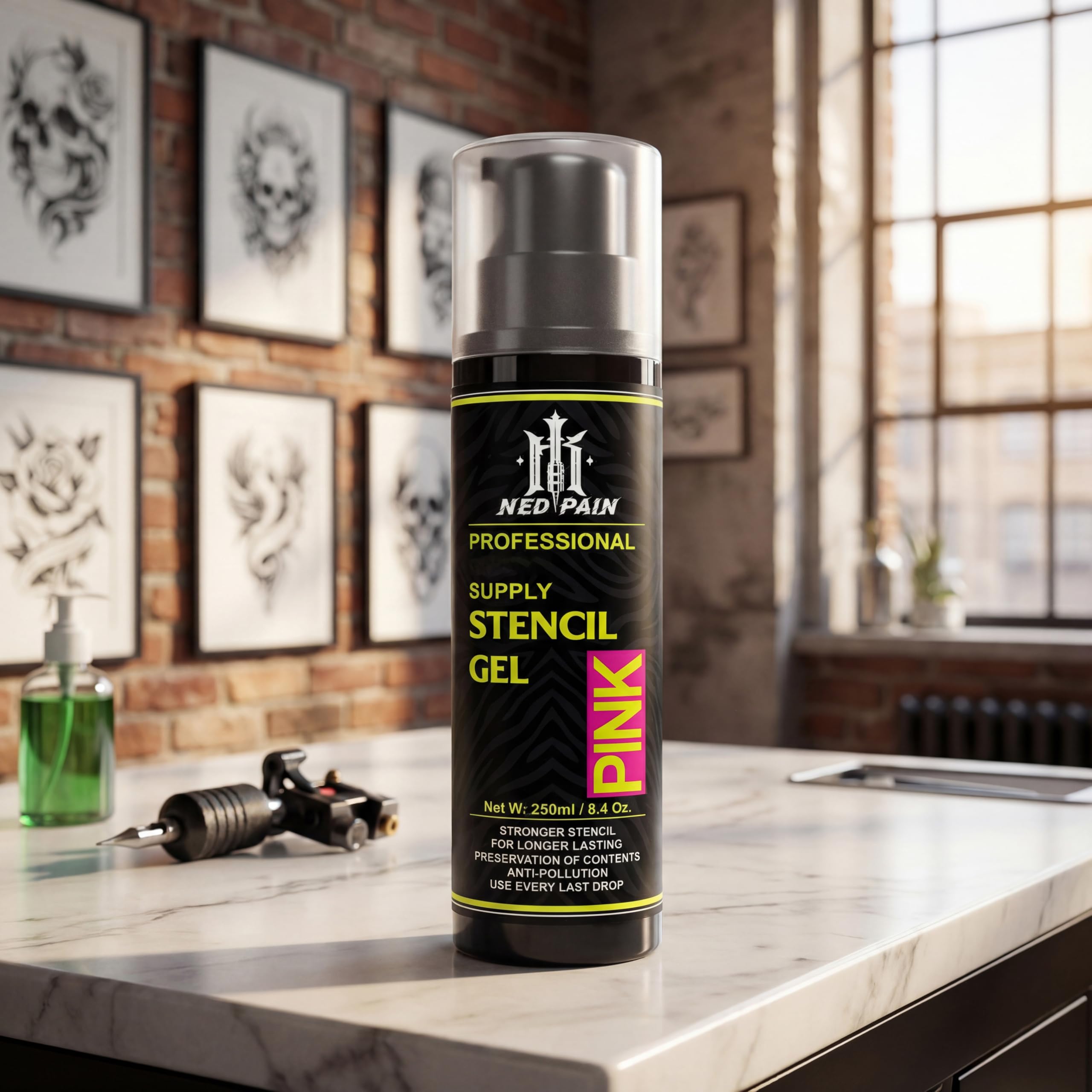 NedPain supports a clean studio workflow from transfer to aftercare prep.