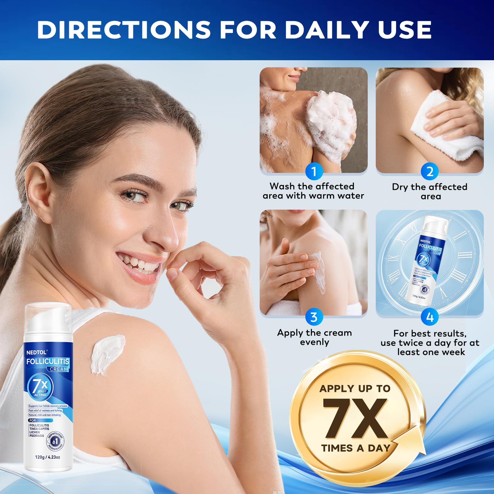 Nedtol Folliculitis Treatment Cream texture closeup highlights quick-absorbing, non-greasy feel.