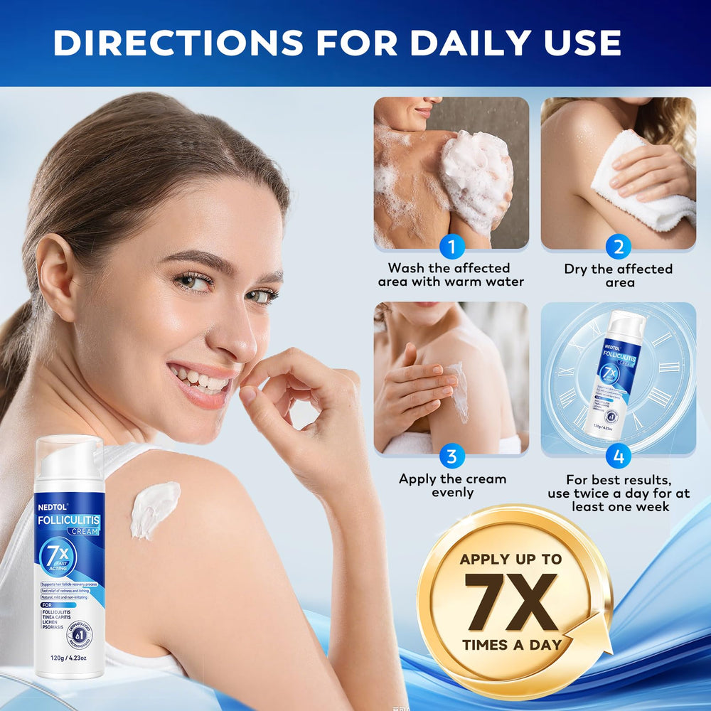 Nedtol Folliculitis Treatment Cream texture closeup highlights quick-absorbing, non-greasy feel.