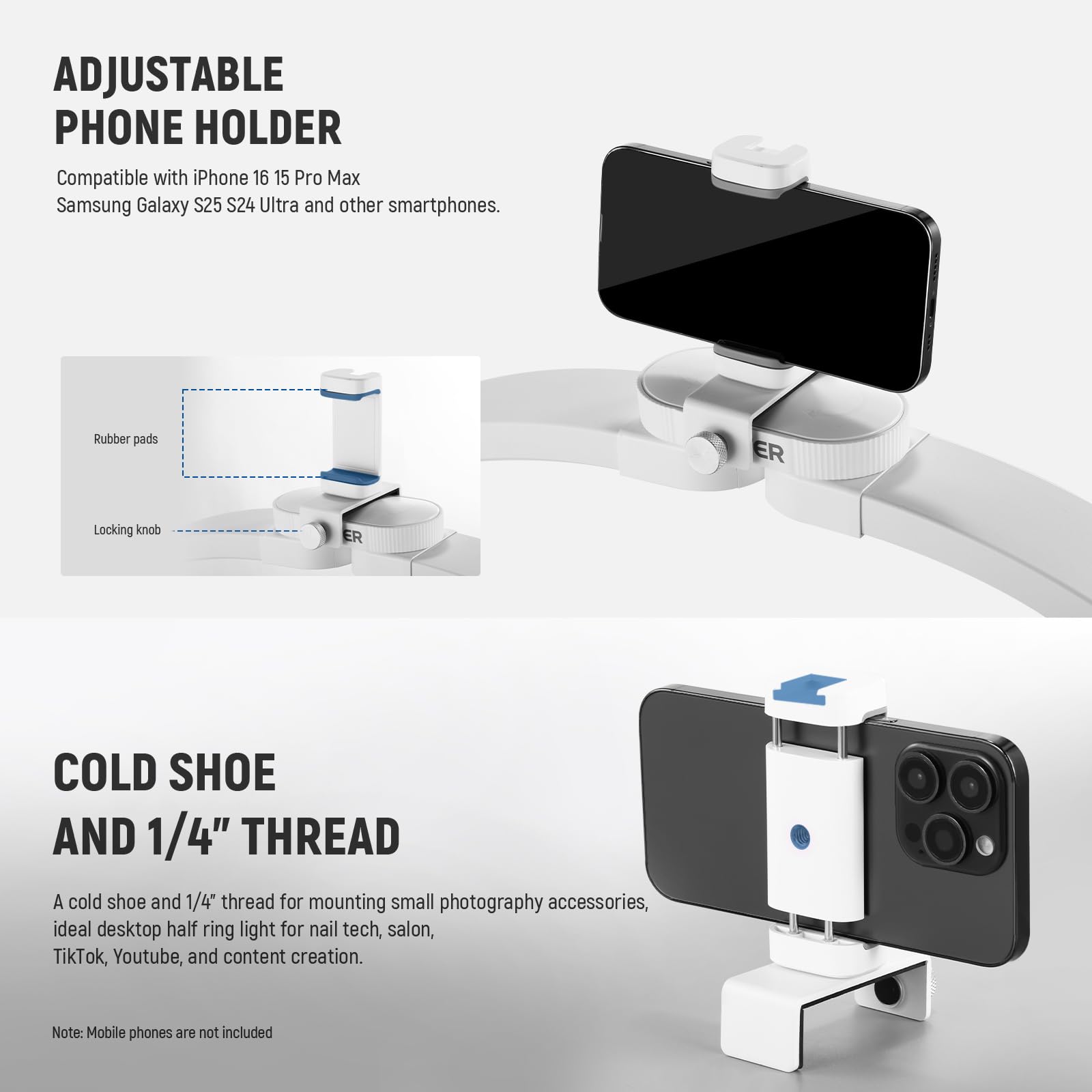NEEWER HM01-D adjustable phone holder for tutorials and selfies