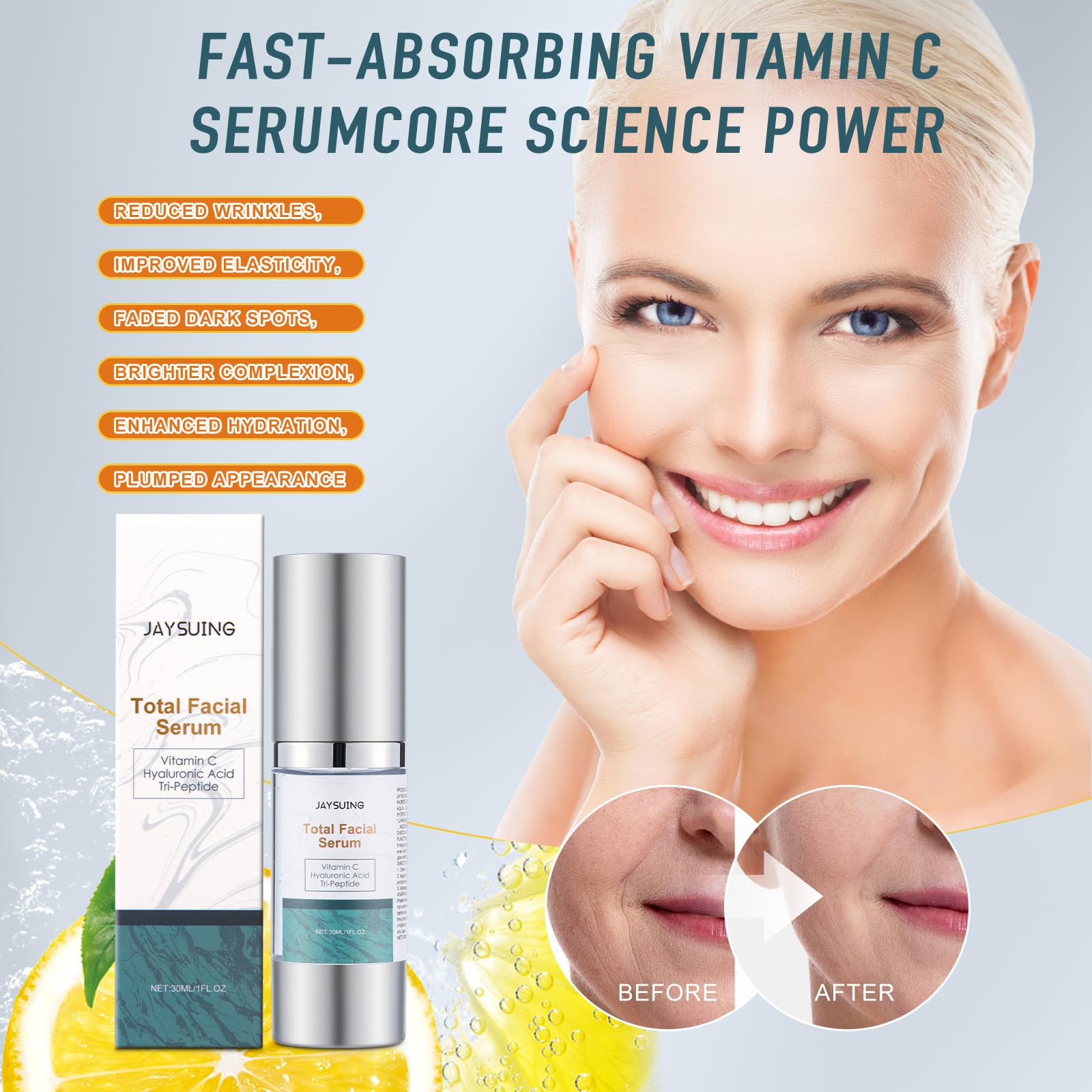 NEIOM Vitamin C Serum anti-aging-hero-shot conveys potential firming and glow