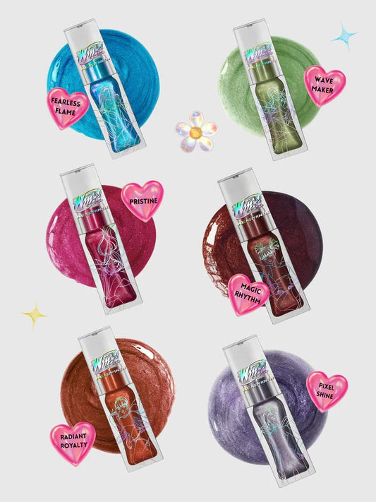 Nekoyanin Winx Club Pixel Shine lipgloss on lips delivering a glossy, hydrated finish.