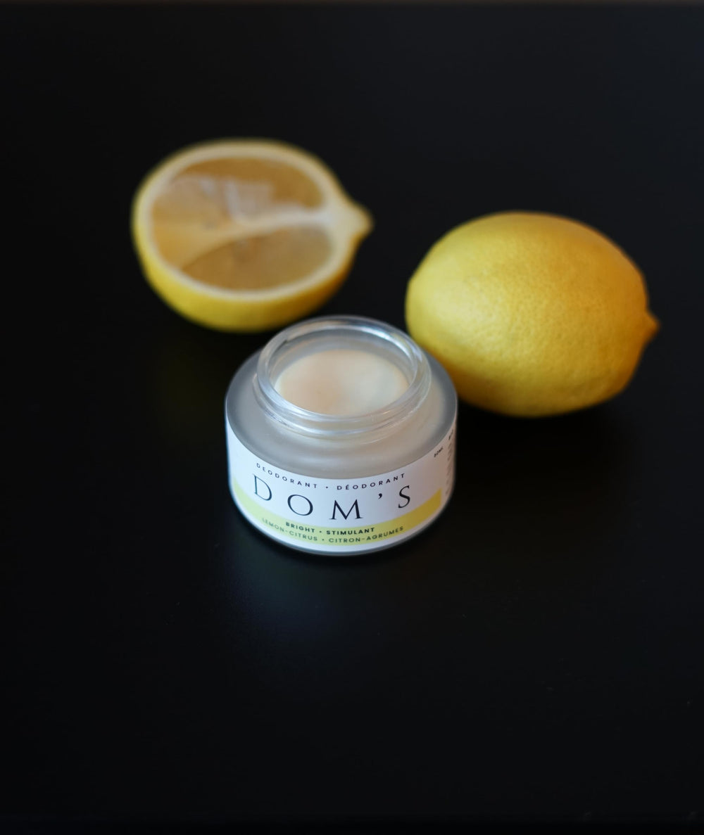 Nelson Naturals Bright Lemon Citrus deodorant swatch highlighting natural formula and zero-waste packaging.