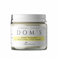 Nelson Naturals Bright Lemon Citrus deodorant in a reusable glass jar with a refreshing citrus scent.