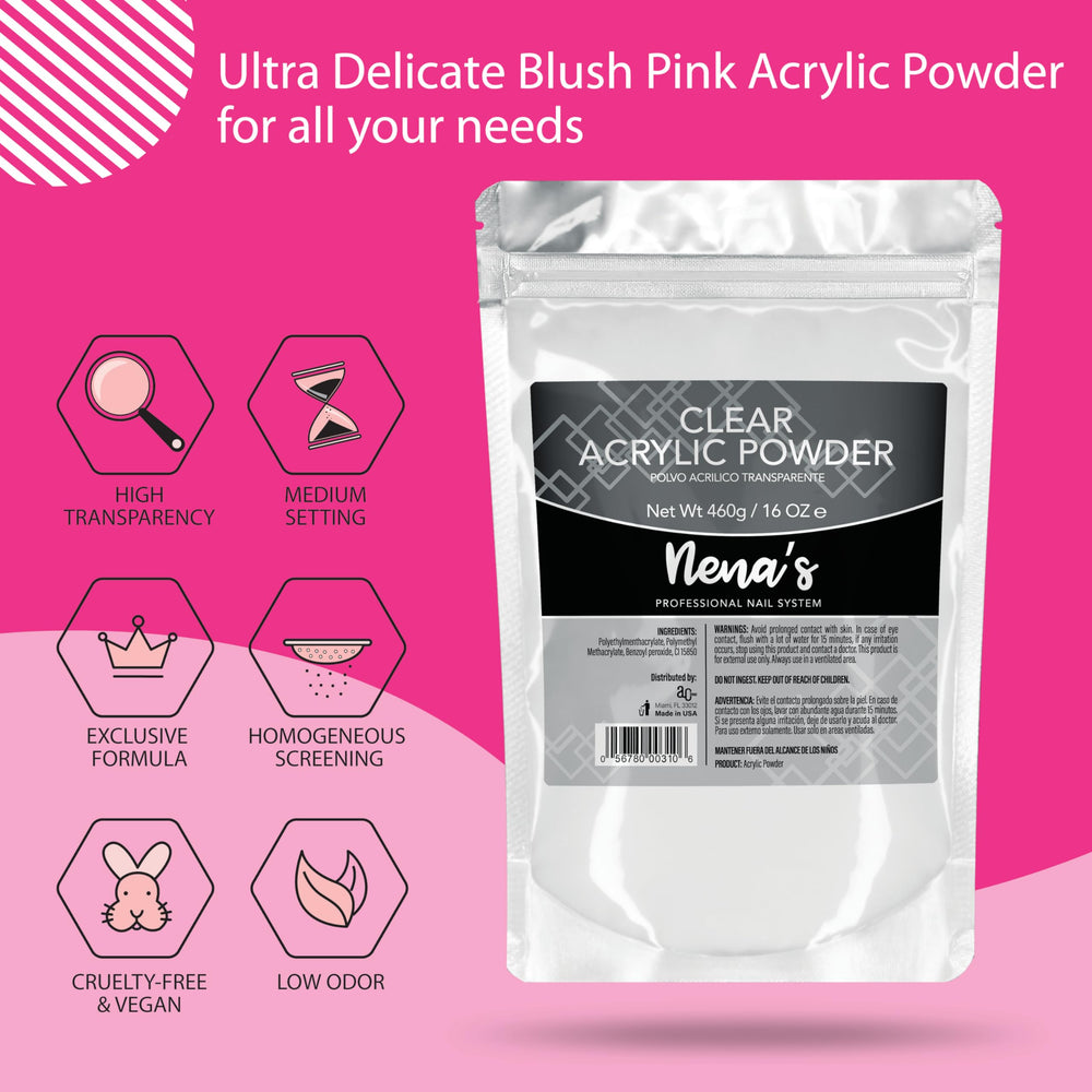 Nena's blush pink powder bottle for customizable nail art with vibrant color