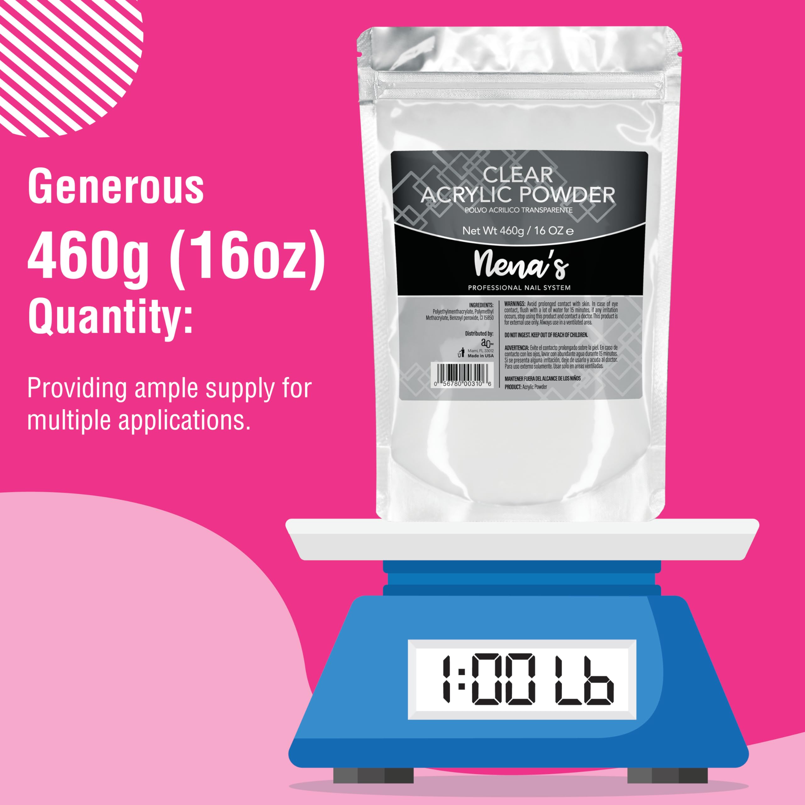 Nena's medium pink powder bottle ideal for sculpting and balanced nail enhancements