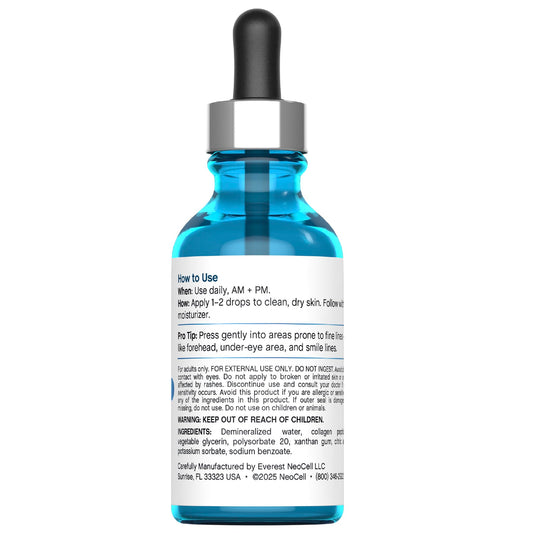 NeoCell serum drops on palm for quick absorption and hydration.