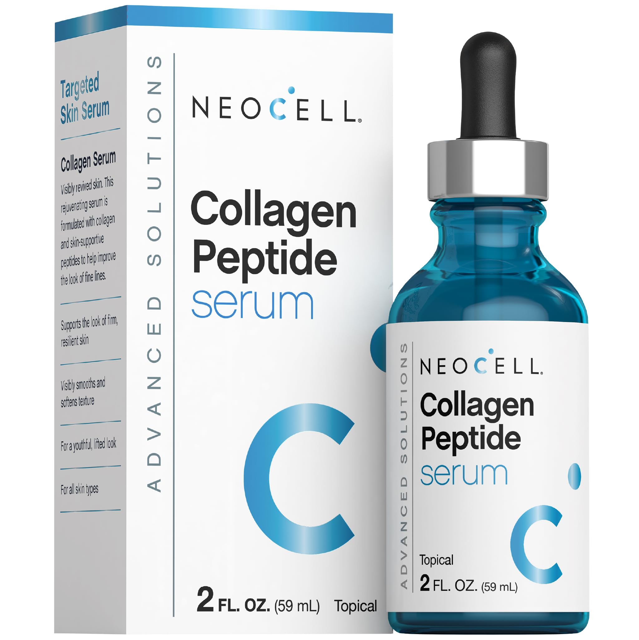 NeoCell Collagen Peptides Serum bottle on vanity signals premium skin support.