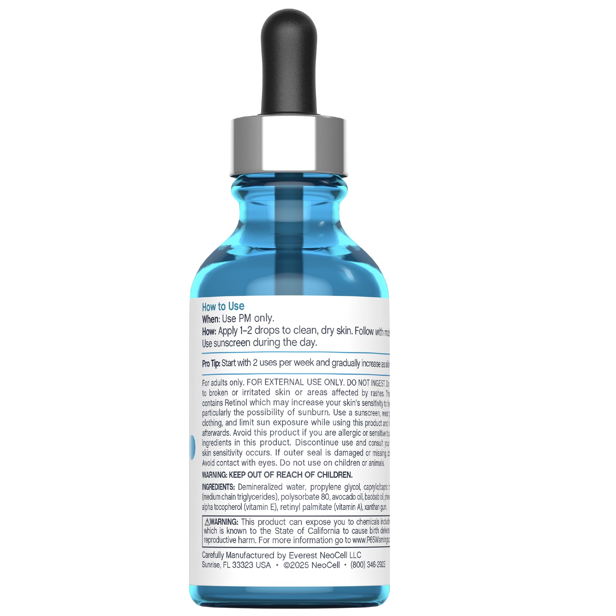 Close-up of NeoCell retinol serum dropper for precise nightly use