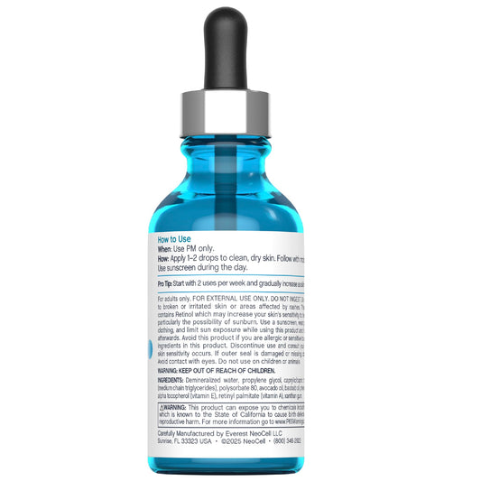 Close-up of NeoCell retinol serum dropper for precise nightly use