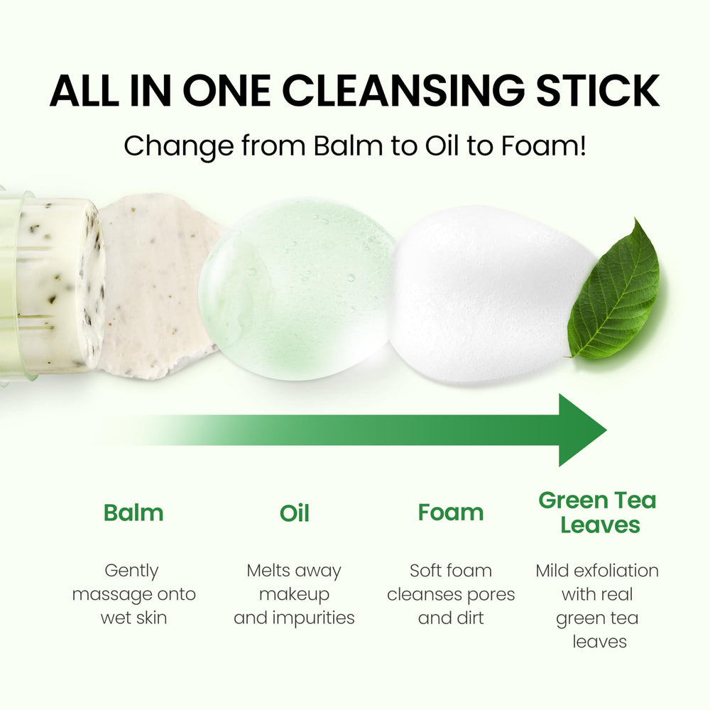 Travel-friendly cleansing stick suitable for all skin types and on-the-go use.