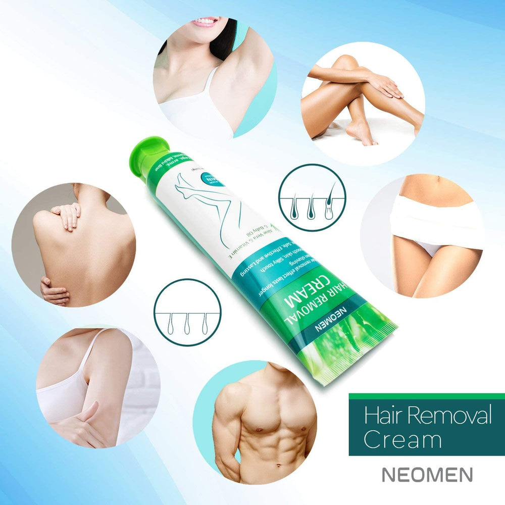 NEOMEN Hair Removal Cream with Aloe Vera moisturizes skin during use.