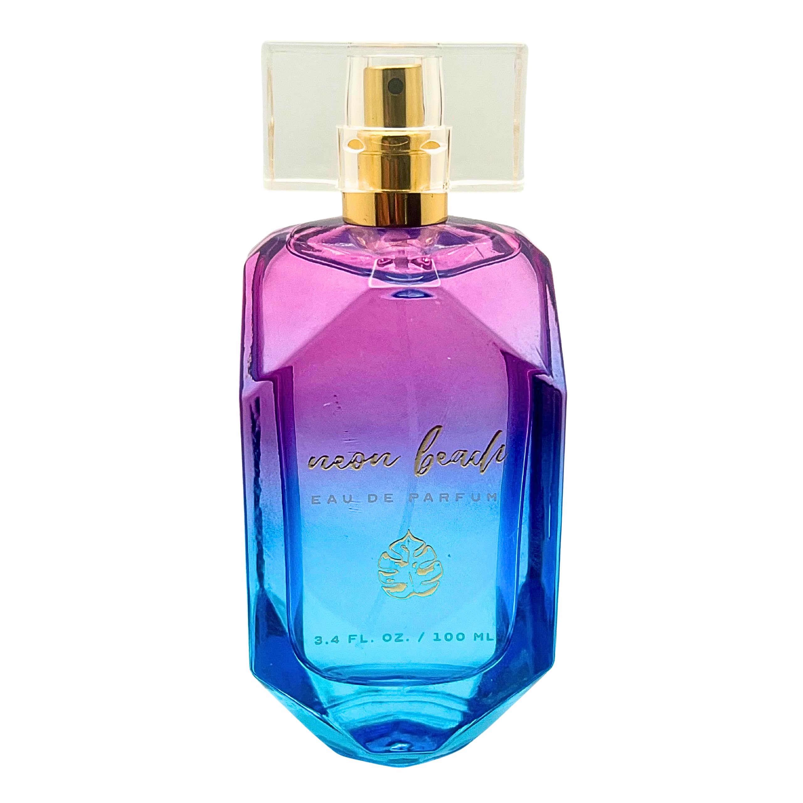 Neon Beach Eau de Parfum bottle with pour shot, long-lasting coastal aroma.