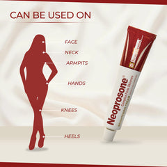 Neoprosone elbows, knees, and body spots shown for balanced skin.