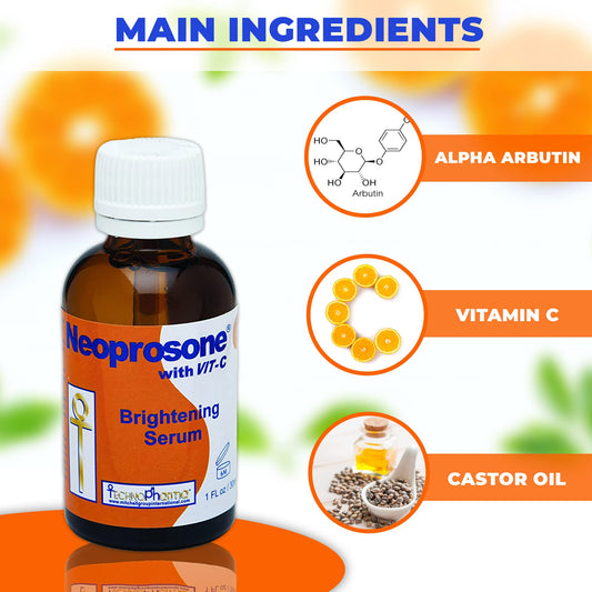Close-up label shows alpha arbutin and castor oil for brightening.