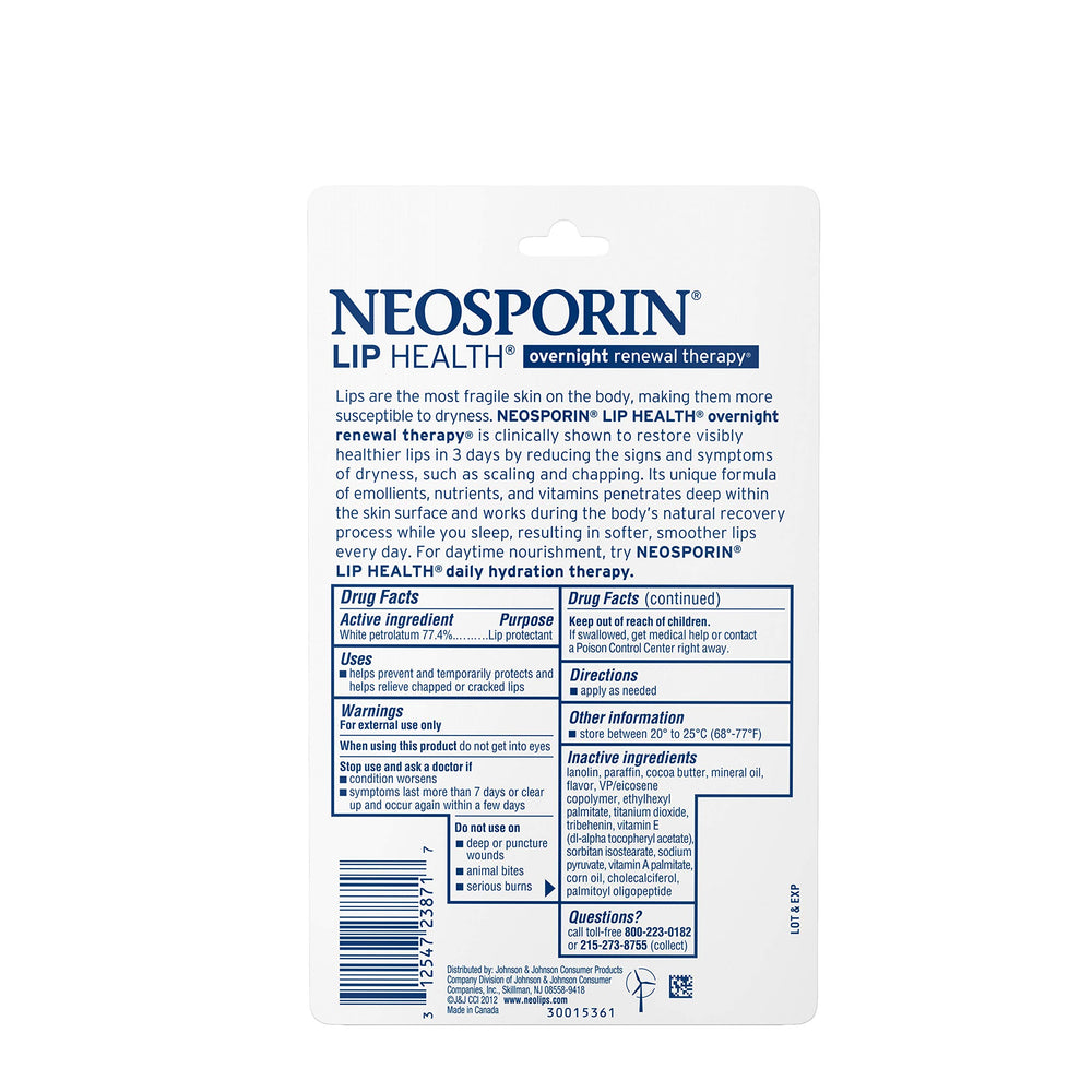 Three-pack Neosporin Lip Health Overnight Renewal Therapy packaging display.