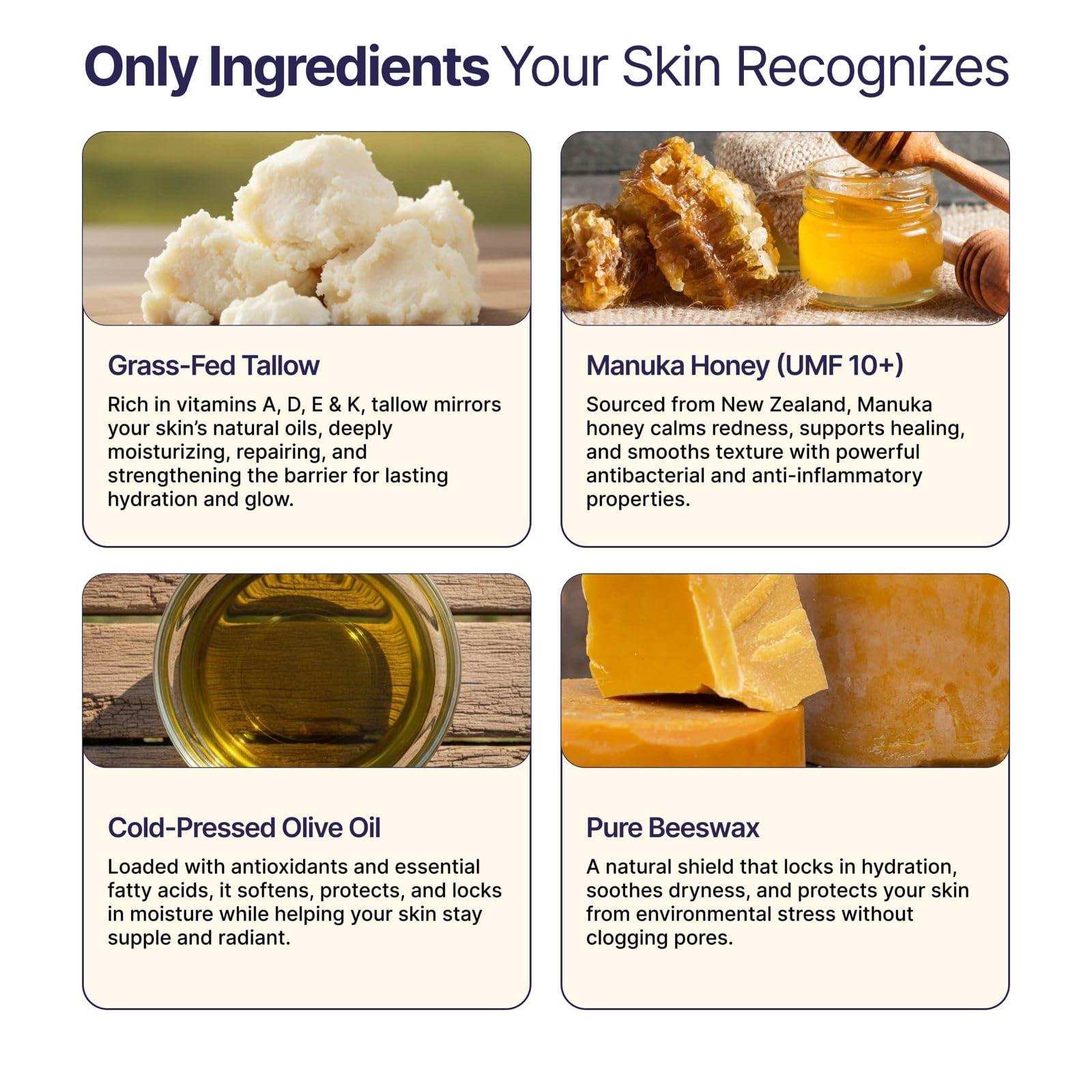Grass-fed tallow block emphasizing ethical sourcing