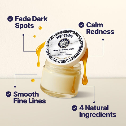 Neptune Health balm label close-up highlighting vitamin-rich formula