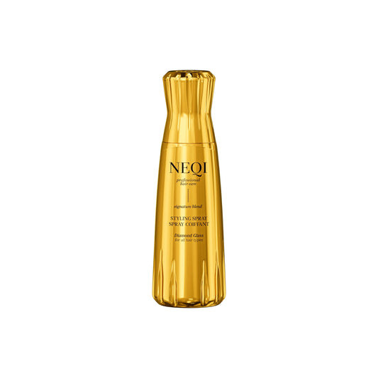 neqi Diamond Glass spray adds mirror shine to towel-dried hair for a glass-hair finish.