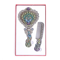 Nerien pewter vanity set offers a refined dresser accent.